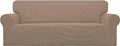 Easy-Going Stretch Oversized Sofa Slipcover 1-Piece Sofa Cover Furniture Protector Couch Soft with Elastic Bottom for Kids, Polyester Spandex Jacquard Fabric Small Checks Camel