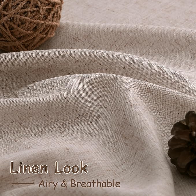 Nanspring Oatmeal Semi Sheer Curtains 72 Inches Long 2 Panels Set for Bedroom Back Tab Rod Pocket Light Filtering Privacy Drapes Cotton Linen Textured Farmhouse Living Room Curtain 52X72 Inches