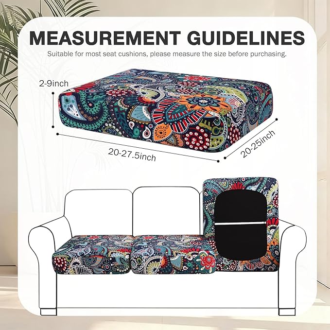 hyha 4Pcs Patio Cushion Covers, Stretch Outdoor Couch Cushion Covers Replacement, Washable Outdoor Chair/Sofa Slipcovers for Patio Furniture Cushions Protector with Elastic Bottom(Paisley,Cover Only)