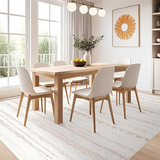 Nakagishi 6x9 Area Rugs Living Room: Washable Boho Large Neutral Soft Farmhouse Rug Stain Resistant Modern Indoor Floor Non-Slip Carpet for Bedroom Nursery Kids Playroom Office Dining Room Dorm- Brown