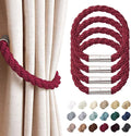 NICEEC 4 Pack Strong Magnetic Curtain Tiebacks Modern Simple Style Drape Tie Backs Convenient Decorative Weave Rope Curtain Holdbacks for Thin or Thick Home & Office Window Draperies (Wine Red)
