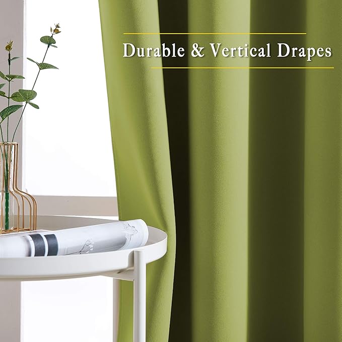 NICETOWN Bedroom Curtains Blackout Draperies - Noise Reducing Thermal Insulated Window Decorative Blackout Draperies/Drapes for Kid's Room (1 Pair, 52 x 95 inches in Fresh Green)