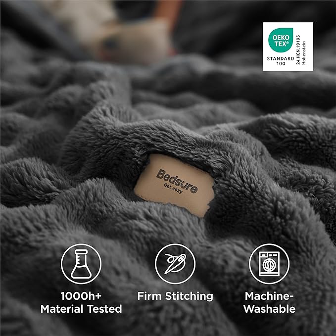 Bedsure 3D Fleece Bubble Blanket for Couch - GentleSoft Grey Throw Blanket for Sofa Bed Room Decor - Luxury Soft Cozy Gifts for Kids, Lightweight, All Seasons, Dark Grey, 50"×60"