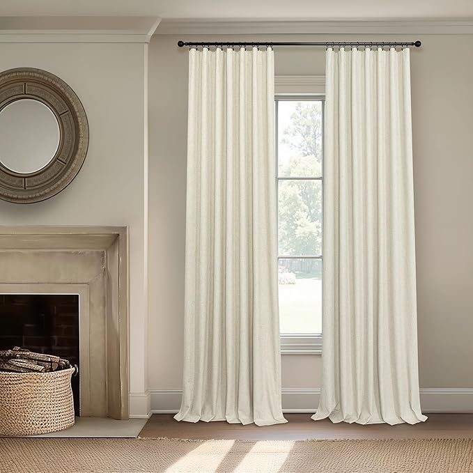 Thick Linen Blackout Curtains 104 Inches Long 2 Panel Set Custom Length Decorative Black Out Heat Draft Blocking Neutral Burlap Large Window Drape for Home Office Living Room Dining Area Bedroom Beige
