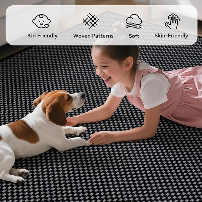 YDKGL 2x3 ft Indoor Door Mat Entryway Rug Non Slip Boho Woven Washable Small Area Rugs Runner, Front Entry Rug Entrance Doormat for Hall Porch Bathroom Kitchen Bedroom, Easy Clean, Black 24"x36"