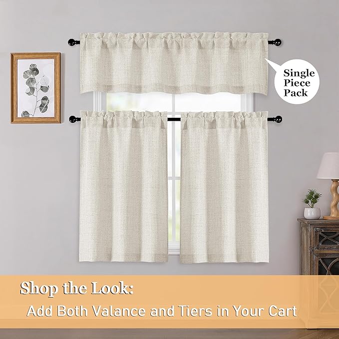 OWENIE Natural Valances for Windows 1 Pcs 20 Inch Length, Light Filtering Textured Short Small Valance Curtains for Bathroom Basement Living Room Bedroom, Half Window Curtains Over Sink, 60"W by 20"L