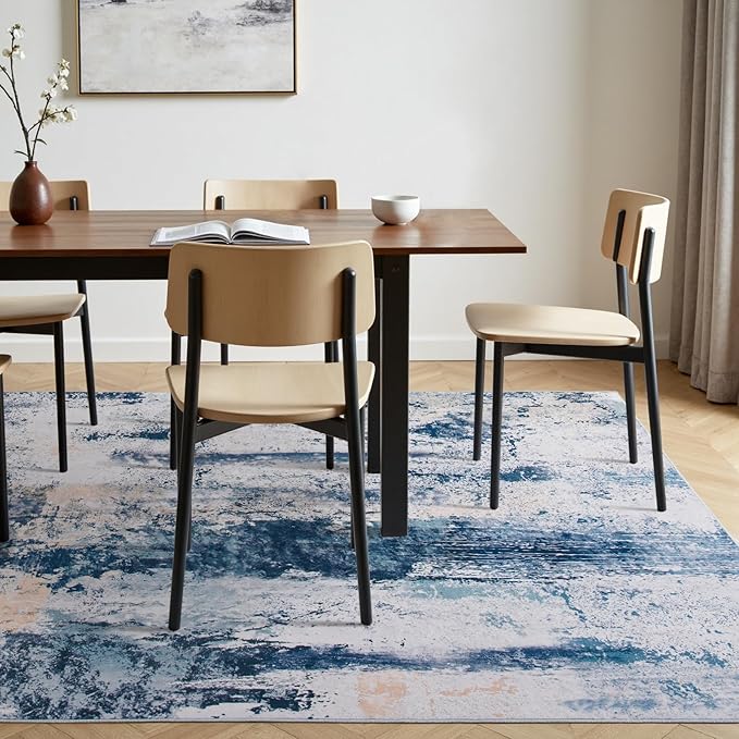 Toneed Abstract Area Rug Modern Washable Rug Soft Non Slip Rug Low Pile for Bedroom Living Room Dining Room Dusty Teal Grey 4x6 Feet