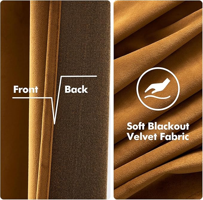 MIULEE Velvet Curtains Golden Brown Elegant Grommet Curtains Thermal Insulated Soundproof Room Darkening Black Out Curtains/Drapes for Classical Living Room Bedroom Decor 52 x 108 Inch Set of 2