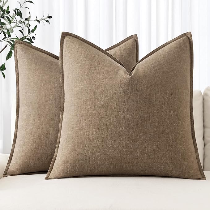 MIULEE Decorative Linen Euro Sham Pillow Covers 24x24 Khaki Boho Farmhouse Neutral Winter Couch Throw Pillows for Bed Pack of 2 Accent Modern Pillowcase Sofa Livingroom Home Decor