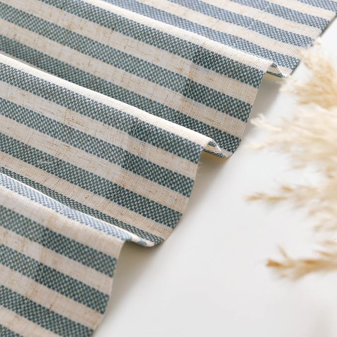 jinchan Tie Up Linen Textured Striped Bow Tie Curtain for Kitchen Bathroom Rod Pocket Pinstripe Valance Window Treatments Ticking Stripe Pull Cord Valance 1 Panel 18 Inch Teal Blue on Linen