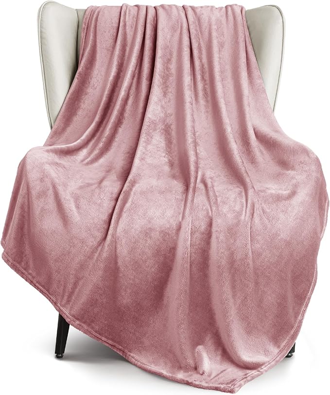 Exclusivo Mezcla Fleece Throw XL Blanket for Couch, Sofa, Super Soft and Warm Dusty Pink Blankets, All Season, Cozy, Plush, Lightweight, 50x70 Inches