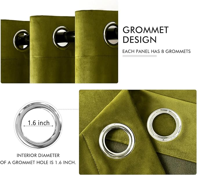 MIULEE Velvet Curtains Olive Elegant Grommet Thermal Insulated Soundproof Green Room Darkening Curtains/Drapes for Classical Living Room Bedroom Decor 52 x 90 Inch Set of 2
