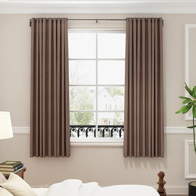 ENJOYBASICS Blackout Curtain rod for windows 66 to 120, Wrap Around Curtain Rods for Bedroom, Living Room, Adjustable from 30 to 129 Inches, Bronze