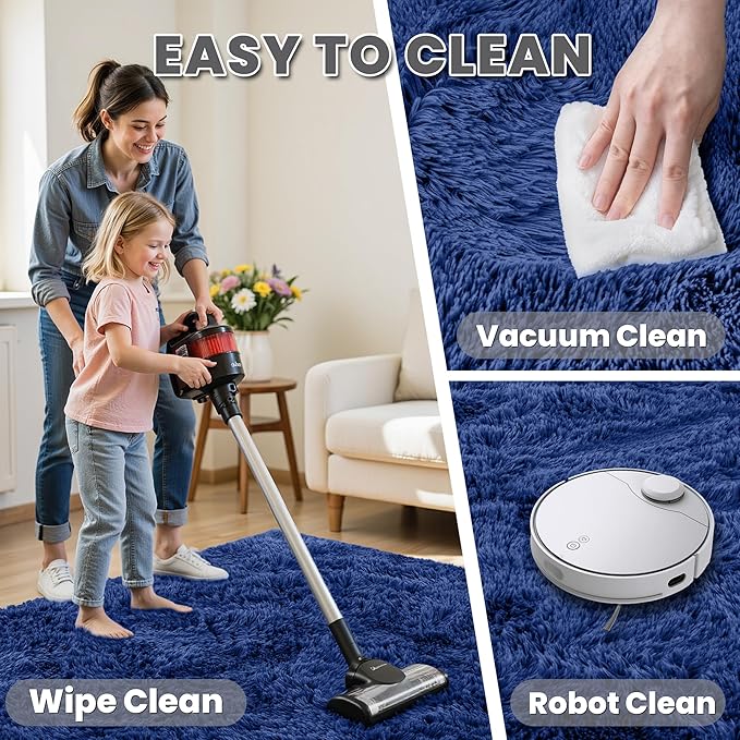 5x7 Area Rugs for Living Room Rug: Soft Fluffy Shag Blue Rugs for Bedroom, Non-Slip Large Fuzzy Plush Rug Indoor Floor Carpet for Nursery Kids Boys Girls Room, Dorms, Playroom, Modern Home Decor