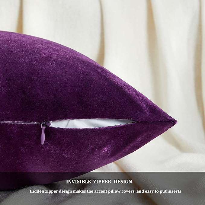 GIGIZAZA Decorative Throw Pillow Covers 16x16,Set of 2 Purple Square Couch Pillow Covers,Velvet Sofa Boho Cushion Pillows