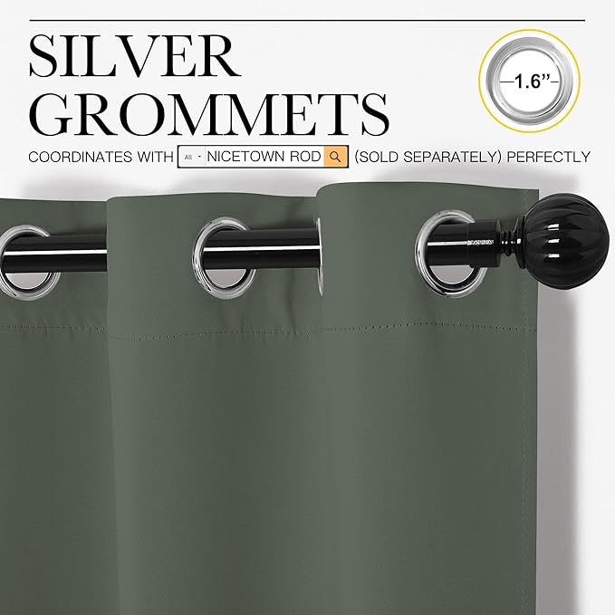 NICETOWN Dark Mallard Blackout Draperies Curtains, 55 inches Wide by 102 inches Long, Pair of Grommet Top Thermal Insulated Blackout Decorative Curtains for Thanksgiving Day & Christmas Decor