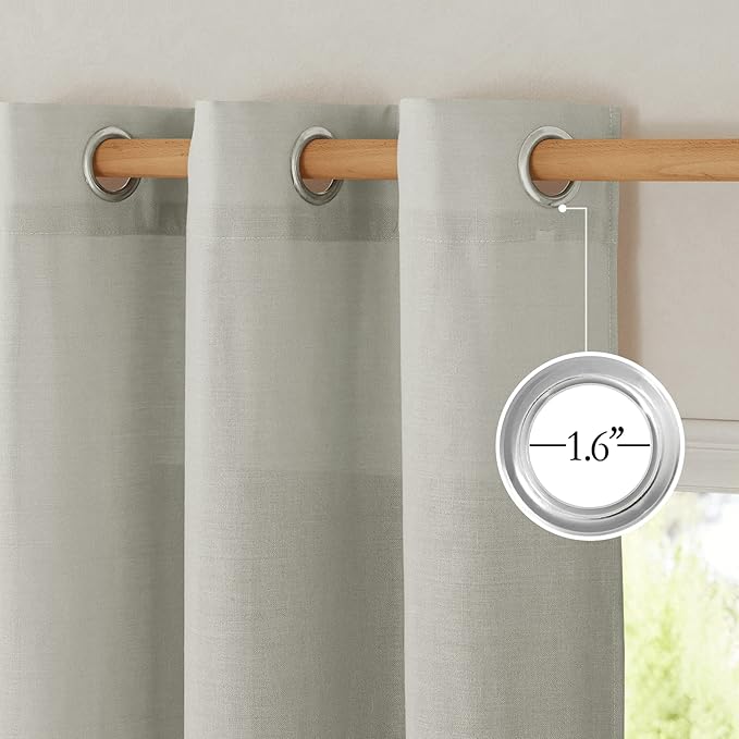NICETOWN Linen Curtains 96 inches Long for Living Room, Grommet Semi Sheer Drapes Linen Weave Window Treatments Privacy Added with Light Filtering for Bedroom, Gray, W34 x L96, 2 Panels