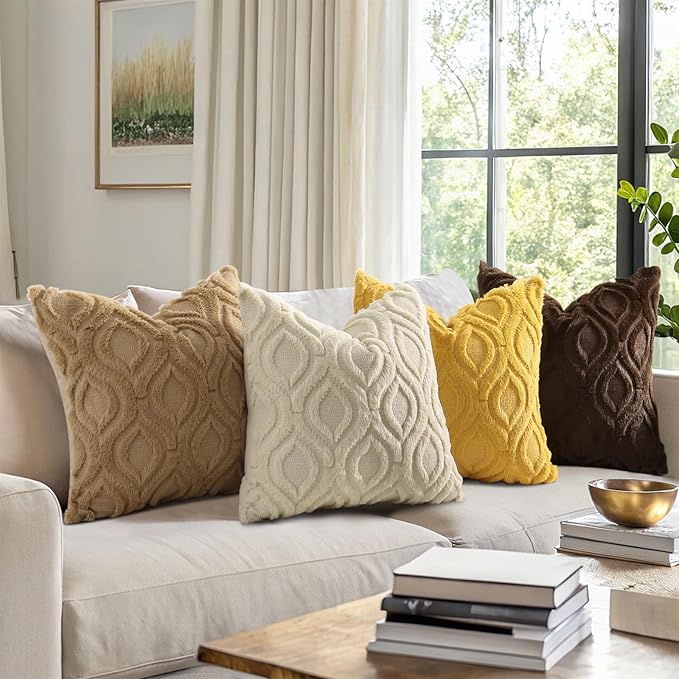 decorUhome Throw Pillow Covers 12x20 Inch Set of 2, Soft Plush Faux Wool Khaki Solid Couch Pillow Covers, Accent Farmhouse Neutral Rectangle Pillow Cases for Sofa Bed Living Room