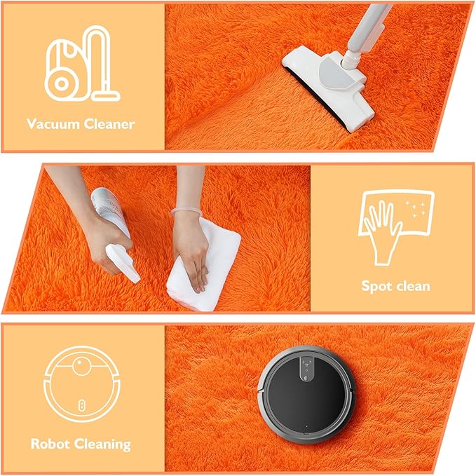 Orange Fluffy Round Rug,Soft Area Rugs for Girls Room,Shaggy Rugs 6'X6' for Living Room,Non Slip Circle Rug for Kids Bedroom,Shag Plush Nursery Carpets,Fuzzy Plush Rug for Dorm,Cute Room Decor Carpet