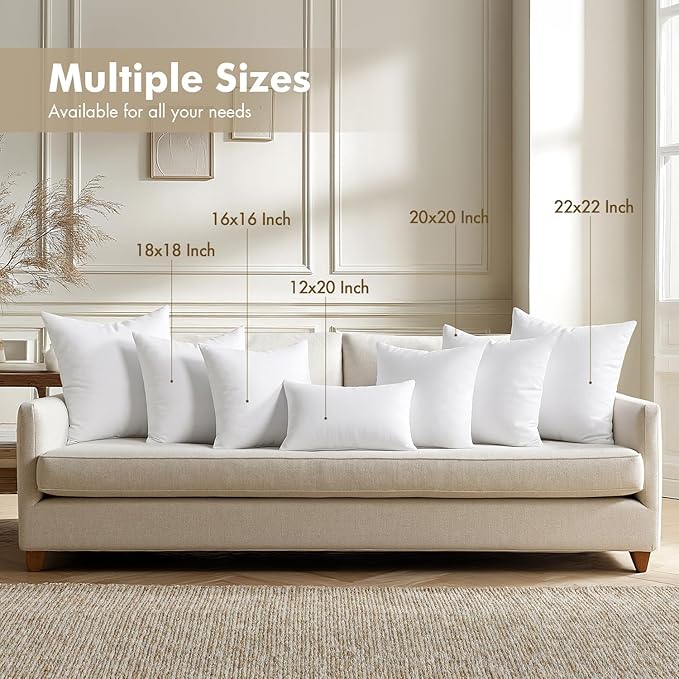 MIULEE Pillows Inserts, Pack of 4 22x22 Inch 100% Virgin Microfiber Filling Throw Pillows for Bed Couch Sofa