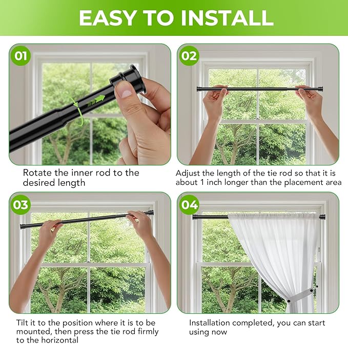 Spring Tension Rods 28-41 Inches No Drill Tension Curtain Rods Black Spring Loaded Curtain Rods Adjustable Small Short Tension Curtain Rod for Window,Kitchen,Doorway,Cupboard,Wardrobe