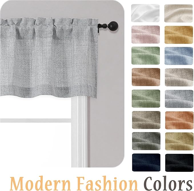 OWENIE Grey Valances for Windows 1 Pcs, Light Filtering Textured Farmhouse Short Small Valance Curtains for Bathroom Basement Living Room Bedroom, Rod Pocket Half Curtains Over Sink, 52Wx14L Inch