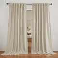 RYB HOME Linen Look Sheer Curtains 70 inch Wide, Privacy Light Filtering Panels Elegant Home Decoration Airy Window Treatment for Sun Room Beach Pool House, Beige, W 70 x L 108 inch Long, 1 Pair