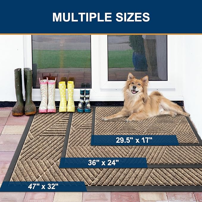 Smiry Front Door Mat Outside Entrance, Heavy Duty Sturdy Natural Rubber Doormat, Trap Dirt and Moisture, Easy Clean Low Profile Welcome Floor Mats for Indoor Outdoor Entry, 35X23 Inch, Taupe