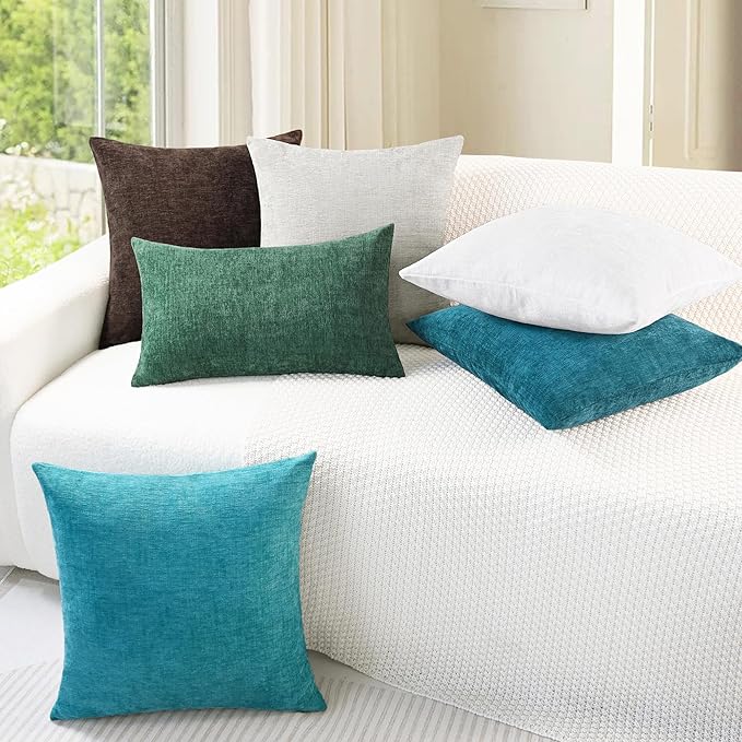 CaliTime Throw Pillow Covers Decorative 22 X 22 Inches Pack of 2 Cozy Chenille Cushion Cases for Couch Sofa Bed Living Room Home Coffee
