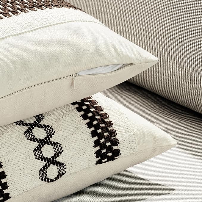 MIULEE Set of 2 Dark Brown Boho Decorative Pillow Covers 18x18 Inch Farmhouse Rustic Couch Throw Pillows Modern Spring Cotton Cushion Covers Retro Cute Macrame Woven Home Decor for Bed Sofa Chair