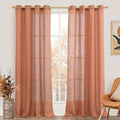 LAMIT Terracotta Linen Curtains 84 Inch Length 2 Panels for Living Room, Light Filtering Boho Window Treatments Semi Sheer Bronze Grommet Rusitc Drapes for Bedroom/Farmhouse, 52 X 84 Inch