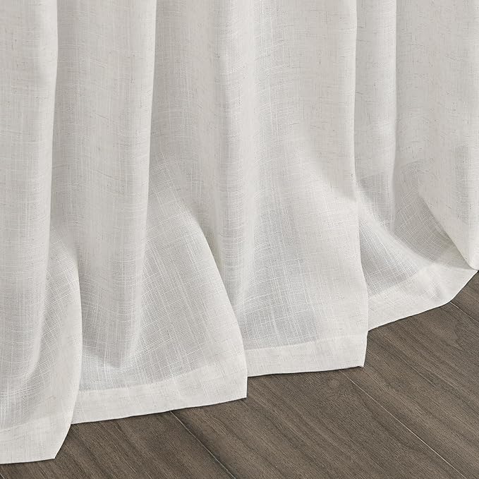 Nanspring Natural Linen Curtains for Living Room 144 Inches Long Back Tab Light Filtering Semi Sheer Curtain Rustic Farmhouse Decor Long Floor to Ceiling High Window for Bedroom 52x144, 2 Panels