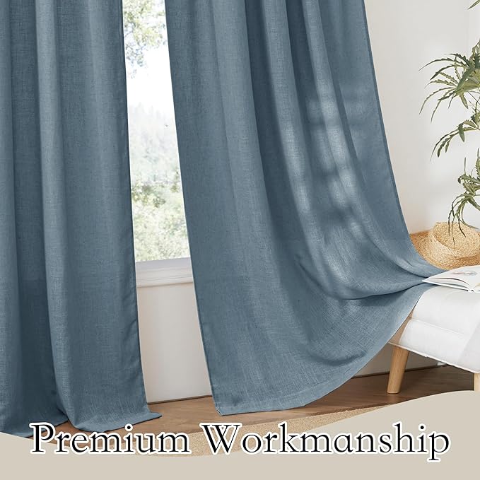RYB HOME Semi Sheer Curtains 108 inches Length for Windows Sunlight Filering Privacy Protect Soft & Vertical Drapes for Bedroom Living Room Dining, Stone Blue, W 52 x L 108 inch, 2 Panels