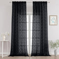 Chyhomenyc Extra Long Black Sheer Curtains 120 Inch Length 2 Panels Set, Light Filtering Tufted Textured Soft Airy Rod Pocket Gentle Leaf Window Treatment Drapes for Living Room, 52" Wx120 L, 2PCS