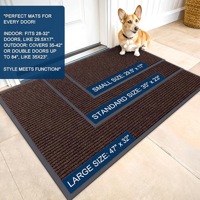 OLANLY Front Door Mat Indoor Outdoor Entrance, Waterproof Heavy Duty Doormat, Fade Resistant, Low Profile, Easy Clean Patio Porch Welcome Floor Mats for Entry, 71x23, Brown