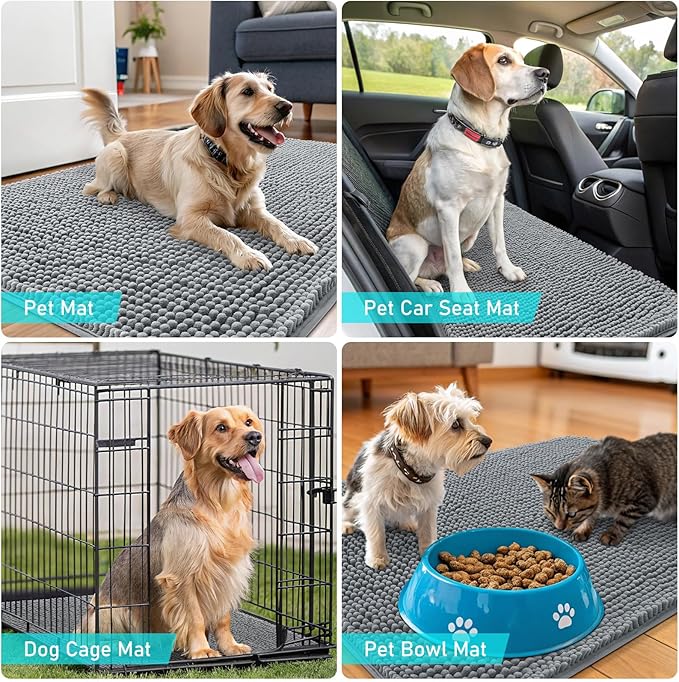 OLANLY Dog Door Mat for Muddy Paws 30x17, Absorbs Moisture and Dirt, Absorbent Non-Slip Washable Doormat, Quick Dry Chenille Mud Mat for Dogs, Entry Indoor Entryway Carpet for Inside Floor, Grey