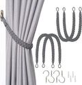 NICEEC 4 Pack Natural Cotton Rope Curtain Tiebacks Elegant Boho Style Decorative Drape Tie Backs Soft Hand-Woven Rope Curtain Holdbacks with Metal Hook for Home & Office Drapery (Dark Grey)