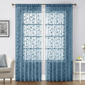 HOMEIDEAS Cyan Blue Sheer Curtains 52 X 96 Inches Length 2 Panels Embroidered Vine Floral Pattern Pocket Faux Linen Semi Sheer Voile Window Drapes for Bedroom Living Room