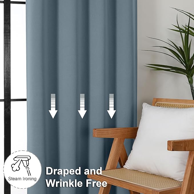 Simplebrand Ava Stone Blue Blackout Curtains, Privacy Thermal Insulated, 72 Inch x 40 Inch, 2 Panels for Bedroom, Patio, French Door