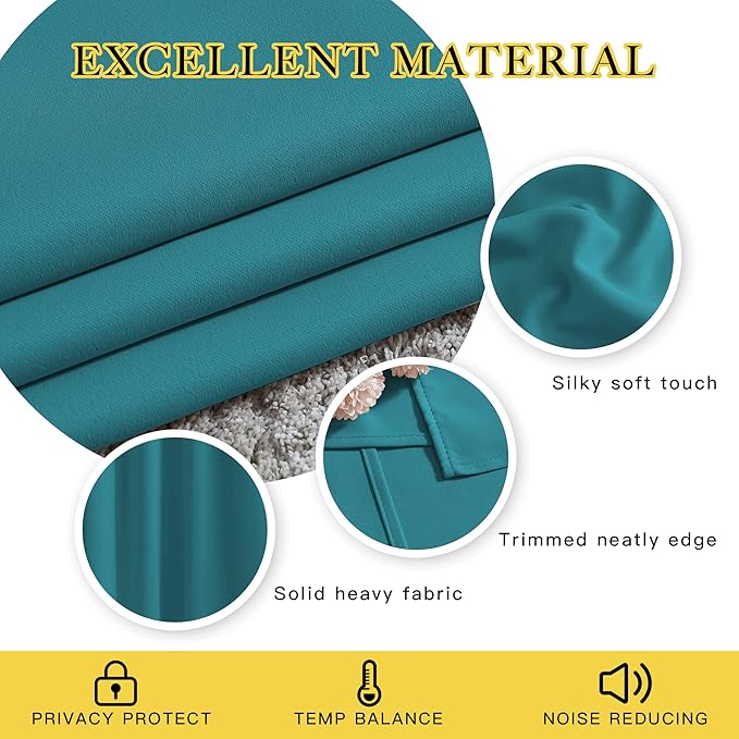 NICETOWN Blackout Peacock Teal Curtains 84 inches Long, Grommet Room Darkening Thermal Insulated Sound Dampening Window Treatments for Bedroom/Home Office, 2 Panels, W46 x L84