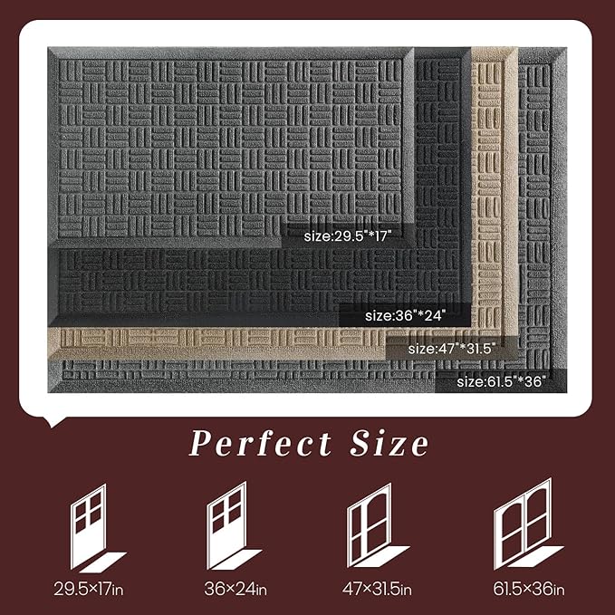 Mibao Front Door Mat Indoor Outdoor Entrance, Dirt Trapping Waterproof All-Season, All-Weather Doormat, Non-Slip Durable Natural Rubber Low Profile Easy Clean Patio Entrance Mat, 29.5" x 17", Beige