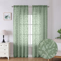 Lecloud Leia Sage Green Sheer Curtains 90 Inch Length 2 Pieces, Breathable Jacquard Texture Windows Curtains for Bedroom Living Room, Farmhouse Leaves Voile Drapes with Dual Rod Pocket, 38 W x 90 L