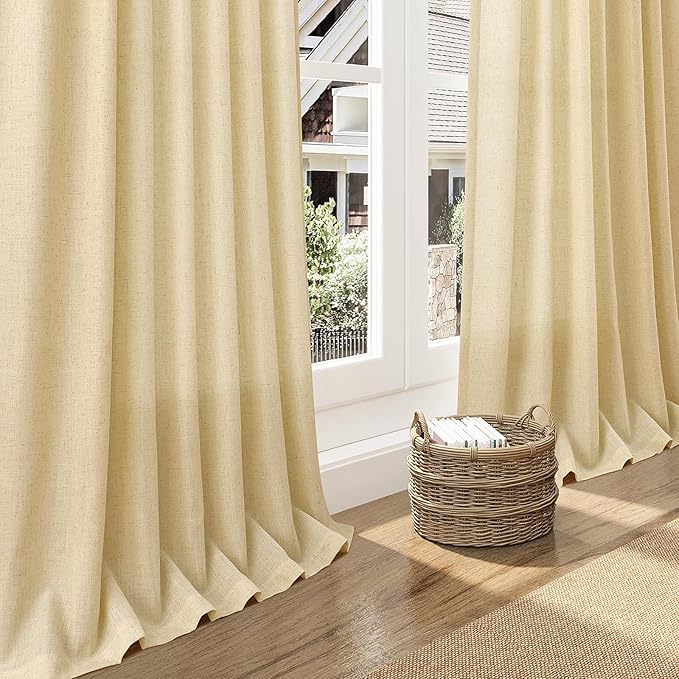 Nanspring Cream Yellow Curtains 120 Inches Long for Living Room Linen Modern Farmhouse Sheer Curtains Back Tab and Rod Pocket Extra Long Floor to Ceiling Curtain for Bedroom Office 52x120, 2 Panels