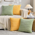 Fancy Homi Set of 4 Summer Boho Decorative Throw Pillow Covers 18x18 Inch for Couch Bed Sofa, Sage Green Yellow Room Decor, Soft Fuzzy Fluffy Cozy Corduroy Textured Cushion Case 45x45cm