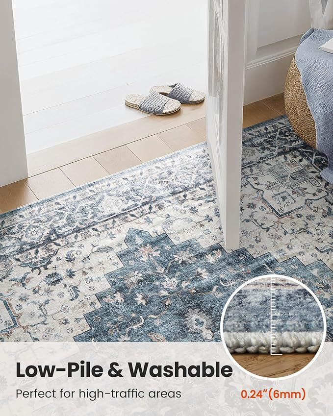 AMADA HOMEFURNISHING 2x4 Washable Area Rug, Low-Profile Entryway Rug with Non-Slip Backing & Durable Edge Binding, Vintage Rug Pattern, Small Rugs for Entryway, Kitchen & Living Room