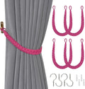 NICEEC 4 Pack Natural Cotton Rope Curtain Tiebacks Elegant Boho Style Decorative Drape Tie Backs Soft Hand-Woven Rope Curtain Holdbacks with Metal Hook for Home & Office Drapery (Rose Red)