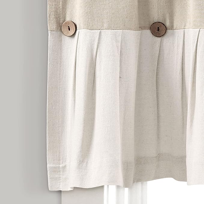 Lush Decor Linen Button Valance | 52"W x 18"L | Farmhouse Style | Coconut Husk Buttons | Pack of 12