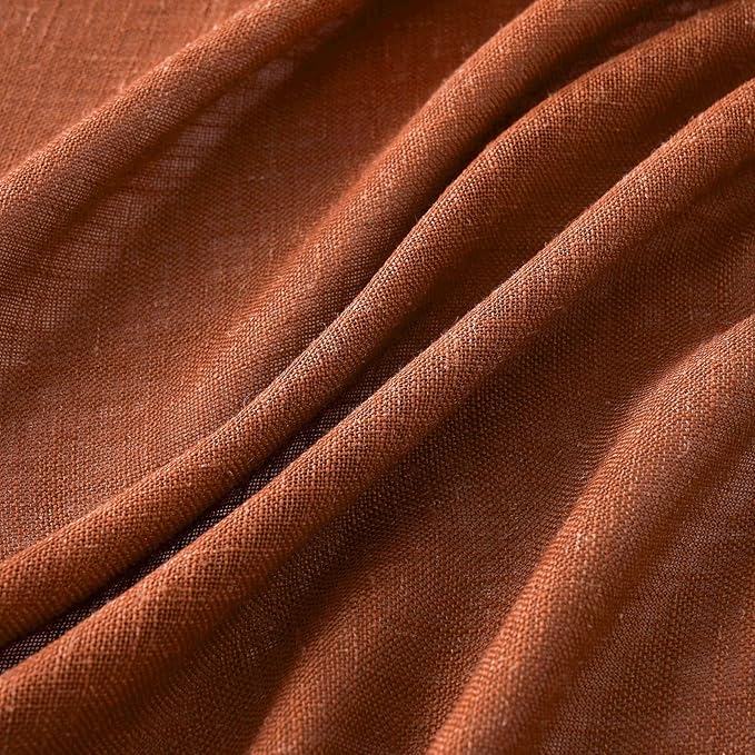 MIULEE Burnt Orange Linen Curtains 90 Inch Long for Bedroom Living Room, Soft Thick Linen Textured Window Drapes Terracotta Rust Boho Fall Decor Semi Sheer Light Filtering Back Tab 2 Panels