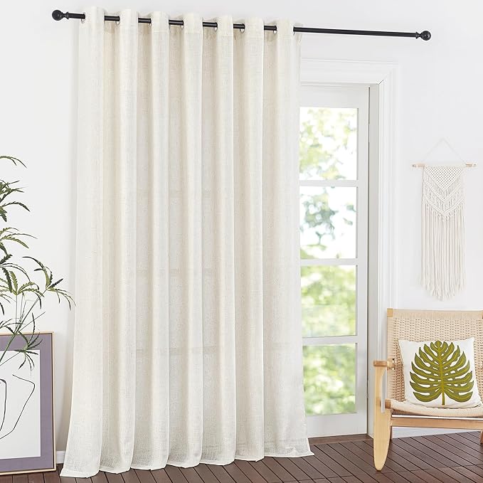 NICETOWN Patio 100 Inch Curtains for Sliding Door Linen Textured, Grommet Semi Sheer Linen Blend Window Treatment Privacy Assured with Light Penetration for Room Divider/Bedroom, W100 x L108, 1 Panel
