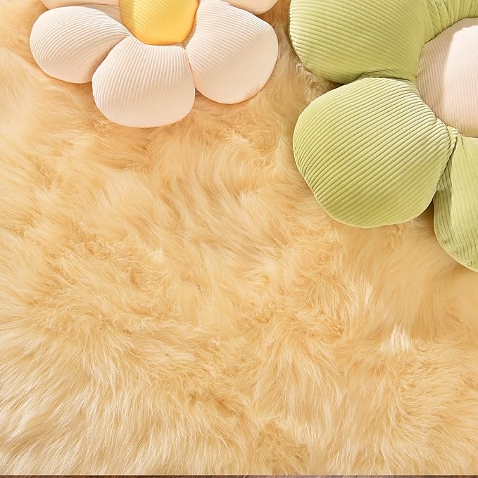 Latepis 8x10 Yellow Area Rug for Living Room Faux Sheepskin Fur Rugs for Bedroom Bedside Plush Fuzzy Soft Furry Rug Luxury Home Decor